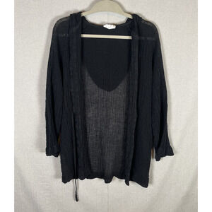 Lisa Marie Fernandez Beach Cape Linen Black Hooded Open Front Cardigan *READ